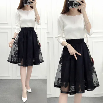 

Bonjean Large Size Summer A Line Skirt Women New Lace Girl High Waist Slim Long Skirts Young Female Falda