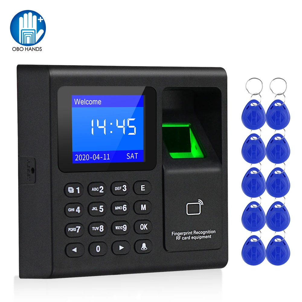 RFID Fingerprint Access Control Keypad Biometrics System Password Card Reader USB Time Attendance Device+10 Keyfobs, no Software