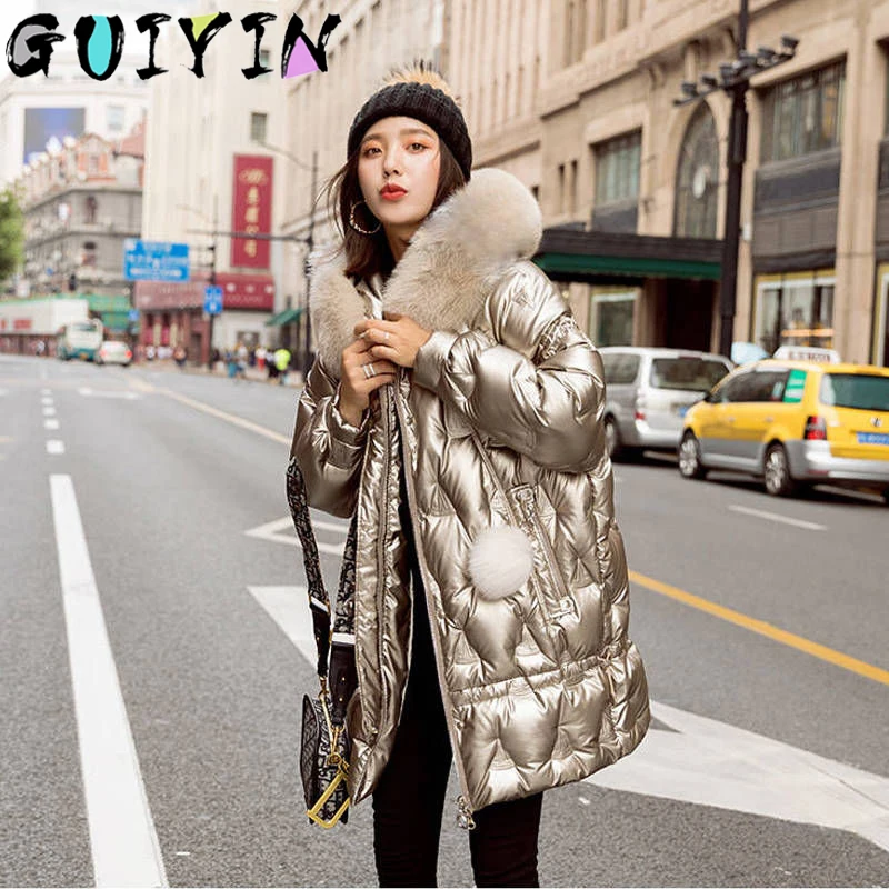 

Winter Long Hooded Shiny Jacket For Women's Warm Parkas High Qualit Thicken Large Size Winter Jackets Women Fashion Winter Coats