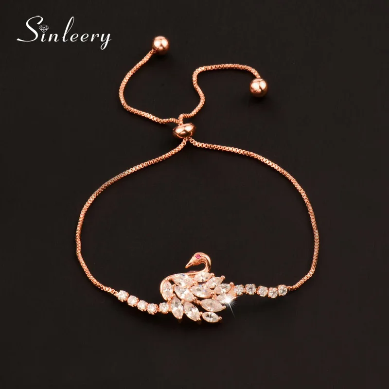 SINLEERY, длина 23 см, браслет с темным кубическим цирконием, регулируемая цепочка, серебро/розовое золото, модные ювелирные изделия SL095 SSB