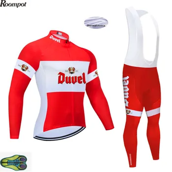 

2020 DUVEL Team Winter Long Sleeve Cycling JERSEY Red Bike Pants Set Mens 20D Pads Ropa CiclismoCycling wear Maillot Culotte
