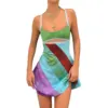 Womens Sexy Bodycon Print Semi-Sheer Sheath Mini Dress Sleeveless Backless Y2K E-Girl Party Streetwear 2