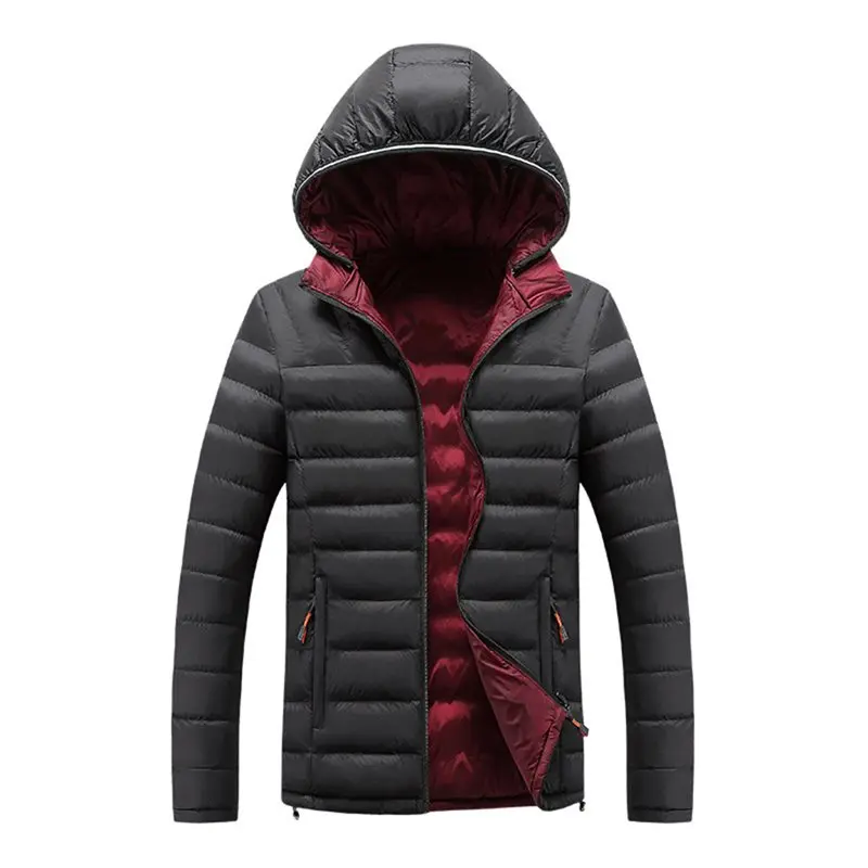

Men Solid Color Down Jacket Moto & Biker Warm Plus Velvet Thick Heated Jacket School Casual Hooded Coat Wear On Both Sides Coat