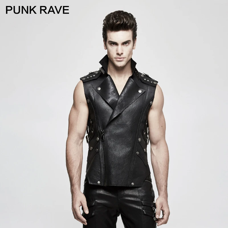 Men Irregular Punk Hip Hop Leather Vest Hollow Out Pu Leather Sleeveless  Jacket Man Vintage Casual Cropped Waistcoat Veste Homme - Vests - AliExpress