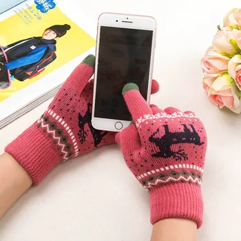 

Women Knitted Gloves Ladies Winter Warm Mittens Touchable Screen Winter Gloves Female Stretch Animal Print Knitted Gloves Womens