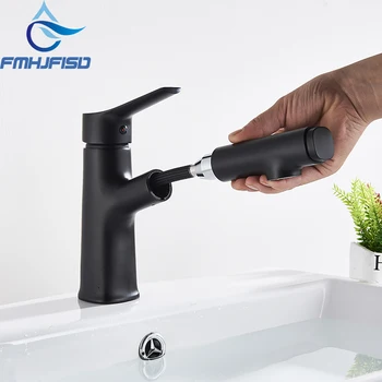 

Bathroom Basin Faucet Sink Rotation Type Cold And Hot Faucet Black Chrome Water Mixer Pull Out Water Tap Faucet Mixertap Brass
