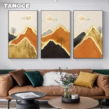 

Abstract Luxury Landscape Painting Canvas Poster Print Nordic Golden Mountain Wall Picture Interior Painting for Home Decoration