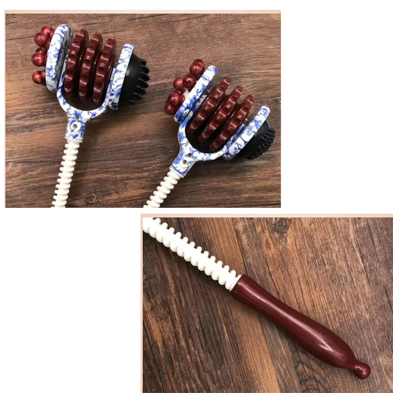 Сине белый фарфоровый роликовый массажный молоток для удара по спине фитнес