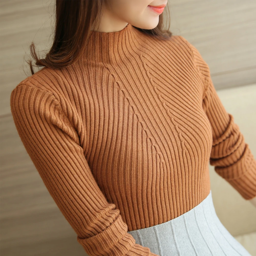 

Turtleneck Sweater Women Fashion 2019 Autumn Winter Stretch Tops Women Knitted Pullovers Long Sleeve Bottoming Knitted Pullovers