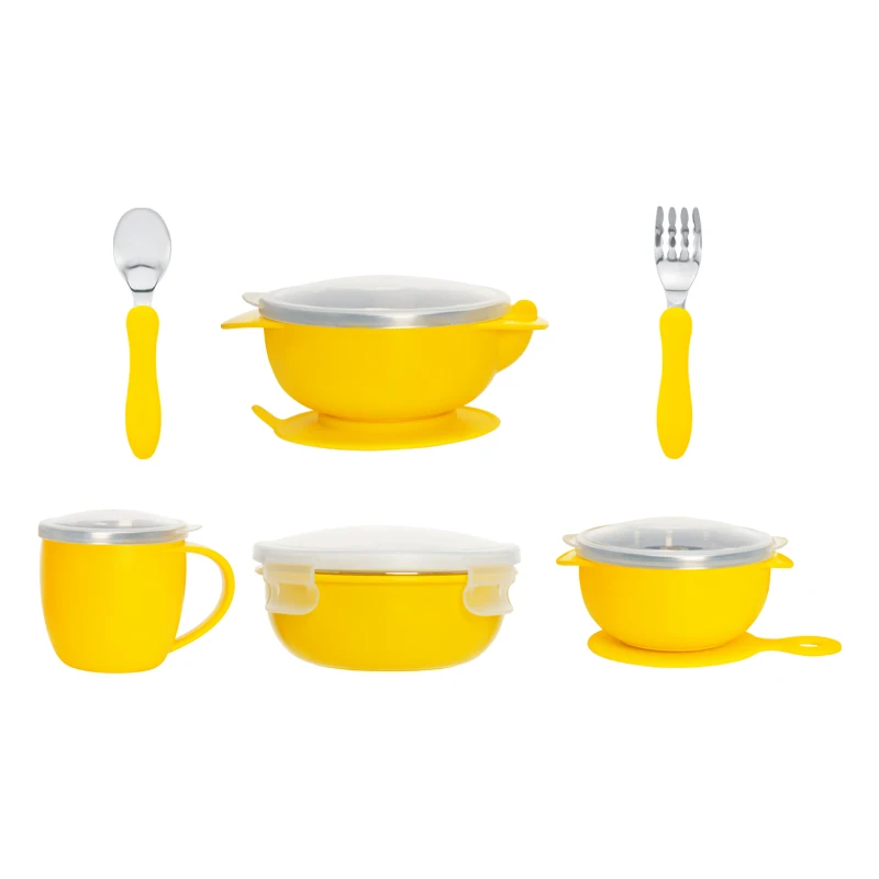 Hogokids Dish Set of Children's Dishes Stainless Steel Bowl Children's Dish Tableware for Feeding Baby Feeding Bowl Dinnerware - Цвет: H41-115Yellow