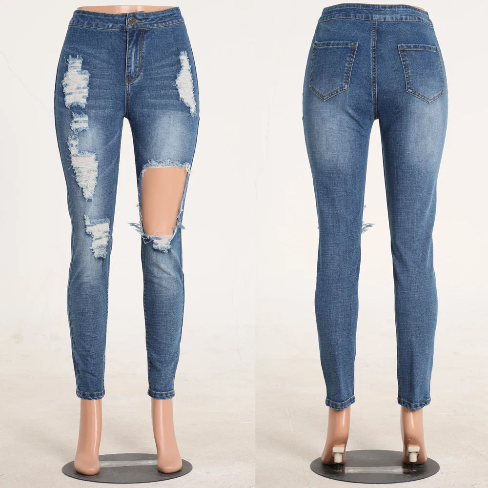 Newest Hot Women Stretch Ripped Distressed Skinny High Waist Denim Pants Shredded Jeans Trousers Pencil pants