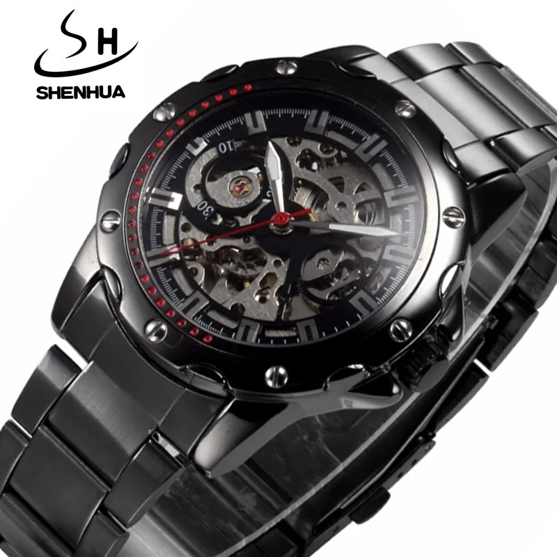 Reloj Hombre мужские часы SHENHUA спортивные наручные механические скелет ударопрочность