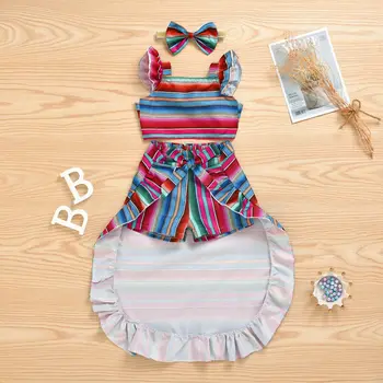 

Summer Kids Toddler Baby Girls Vest Top+Shorts Skirts 4pcs Outfits Set Clothes 1-4T