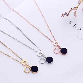

TSHOU235 Fashion Three ROUND Light Edition Black Beige Steel Pendant Women's Clavicle Chain Necklace