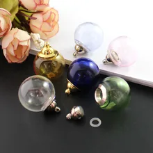 2 шт 20 мм цветной стеклянный шар с металлической винтовой крышкой и резиновым уплотнением подвески, мини-флаконы крошечные флаконы кольцо палец стеклянный флакон кулон