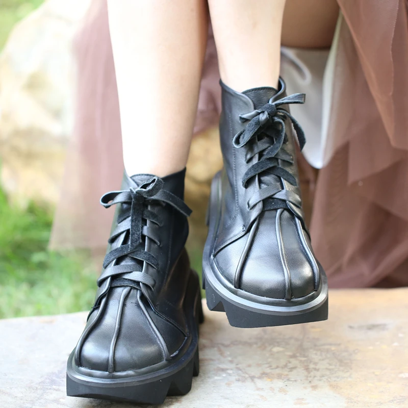 Женские кожаные ботинки; зимние кроссовки на высоком каблуке; зимние ботинки на танкетке; женские ботильоны ручной работы из натуральной кожи; повседневная обувь