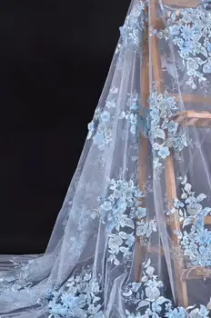 

Top quality 2 color embroidered net lace fabric with 3D flower JOY-22901 beaded african tulle lace fabric for wedding dress