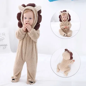 

Infant Baby clothes Overalls for children winter jumpsuit комбинезон детский 3D Cartoon Hooded Warm Fleeces Romper Jumpsuit #4