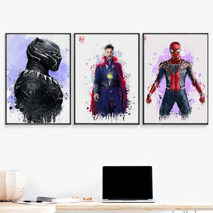 Avangers Iron Man Spiderman Dr Strange Canvas AK Type Art Print Wall Picture