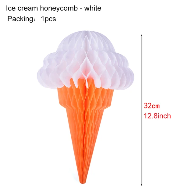 Ice Cream Summer Party Decoration Honeycomb Hanging Decor Boy Birthday Baby Shower Tropical Hawaiian Ice Cream Banner Supplies white