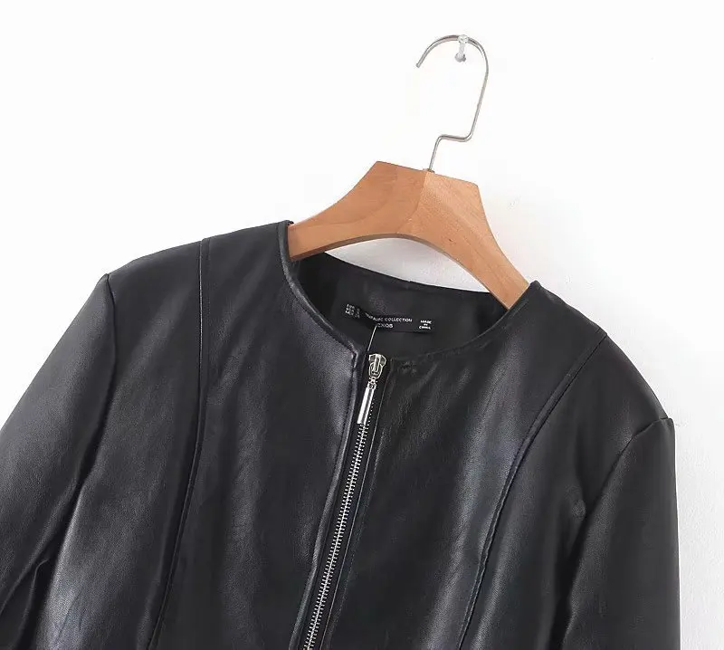 

2019 Europe And America Autumn New Style Imitation Leather Jacket Black PU Leather Coat Versitile Fashion Tops Women's 3046042
