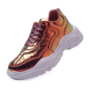 

Obsteqar Women Casual Fashion Breathable Lace Up Shoes Wrinkled Mirror Sneakers 2020 Summer New Fashion Casual Shoes