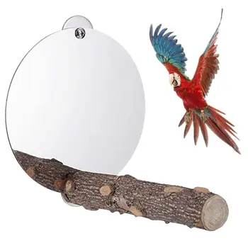 

Bird Mirror with Perch Parrot Mirror Toy Feet Grinding Nature Wood Playing Stand