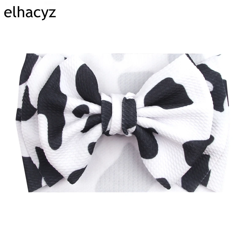 2024 New Cute Cow Print 7'' Large Bow Knot Hair Bows Headband Girls Printed Cactus Hair Bands Turban Headwrap Hair Accessories