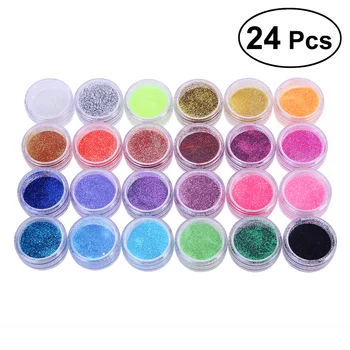 

24 Colours Nail Art Glitter Powder Dust Tips DIY Nails Decoration Tools Set