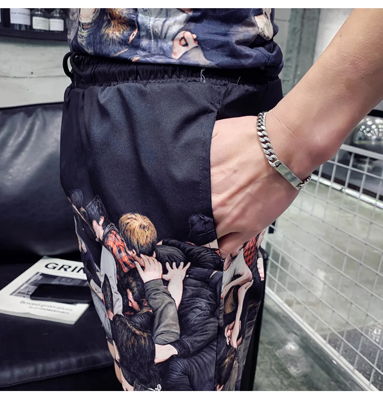 Повседневная футболка+ шорты tweddelige mannen Sportkleding Set mannen Комплект футболок с принтом Persoonlijkheid Mannen's футболка Kleding