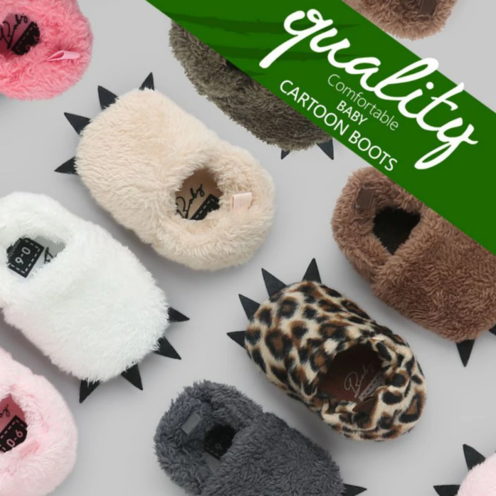 

Newborn Baby Shoes Plush Furry House Slippers Leopard Bear Paw Boys Girls First Walkers Crib Shoes Non-slip Prewalkers 0-18M