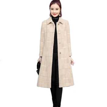 

Women Wool Plaid Long Coat Fashion Woollen Overcoat Loose Outwear 2020 new Female Winter Loose Warm Wool Blends Elegant Parka