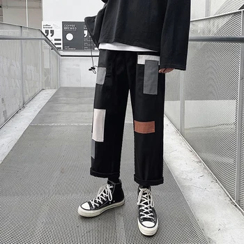 

EWQ / 2020 Tide Male Ankle-Length Pants Trend Hip-hop Casual Loose Patchwork Pants Wide Leg Overalls Hit Color 19H-a8