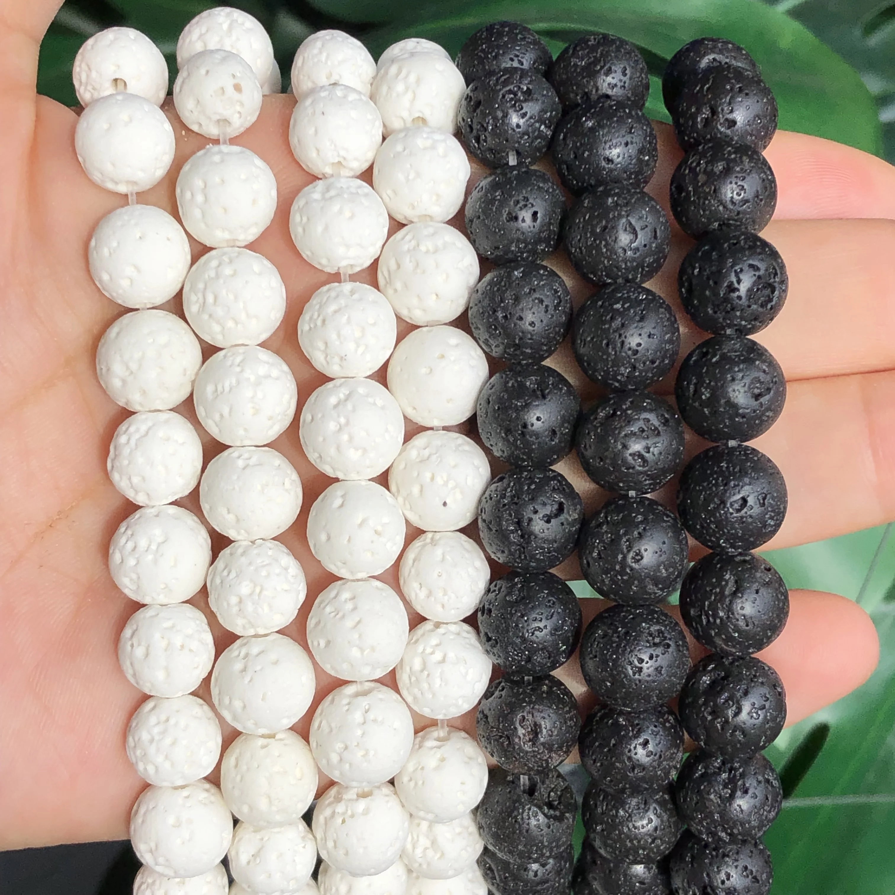 Natural Black White Lava Stone Beads Round Loose Beads Spacer Volcanic Rock  For Jewelry Making DIY