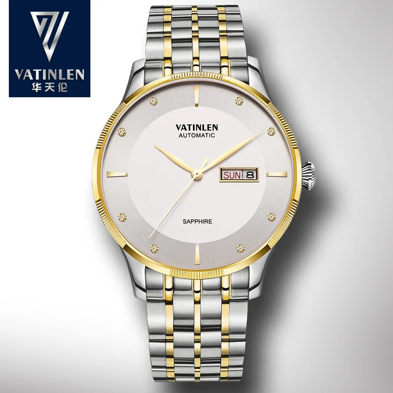 

Switzerland Business Waterproof Fully Automatic Analog Watch Import Double Calendar Steel Belt MEN'S Watch Top Grade Brand MEN'S
