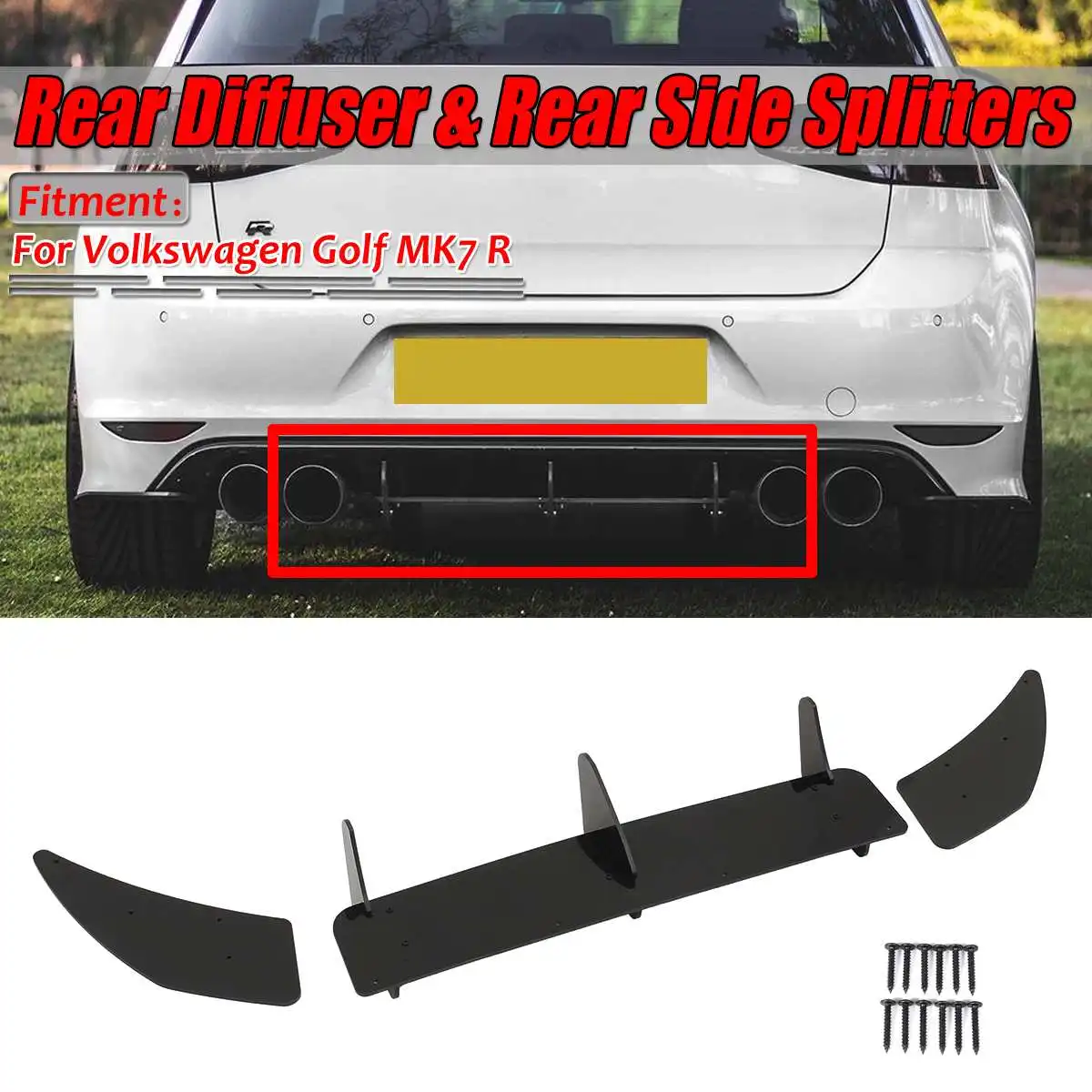

Set MK7 R Car Rear Bumper Diffuser & Rear Side Splitters Guard Spoiler Cover Trim Protector For VW For Volkswagen For Golf MK7 R