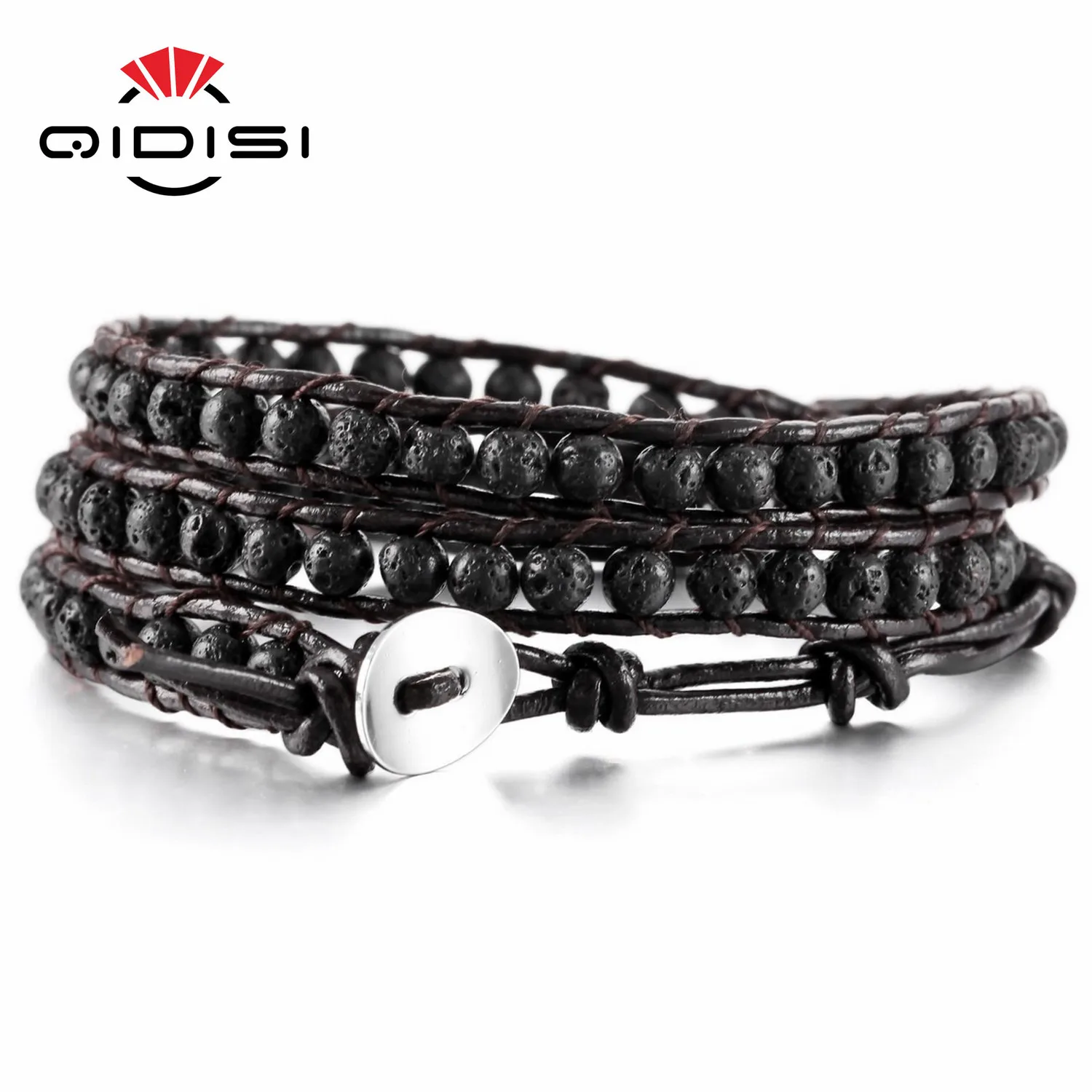Genuine Leather Bracelet Bangle Cuff Rope For Women Boys Kids 4MM Beads Braided 3 Wraps Stone Handmade Jewelry Gift leather bracelet leather braided bracelet braided rope bracelet
