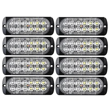 

8 Pcs 12-Led Flash Recovery Strobe Car Emergency Signal Light Fog Light White And Yellow