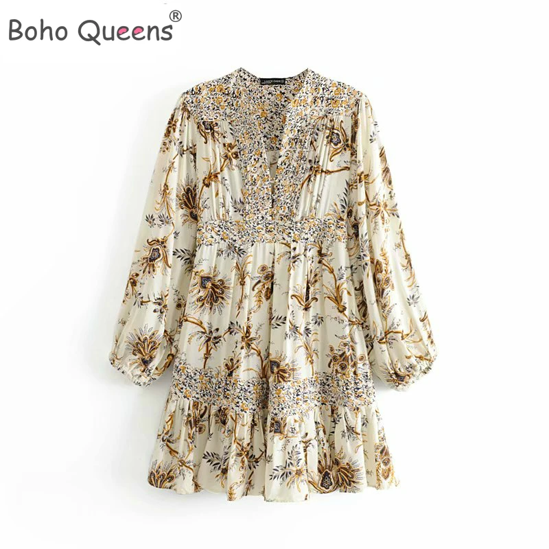 Boho королев для женщин на шнуровке с цветочным принтом пляжное длинное платье в