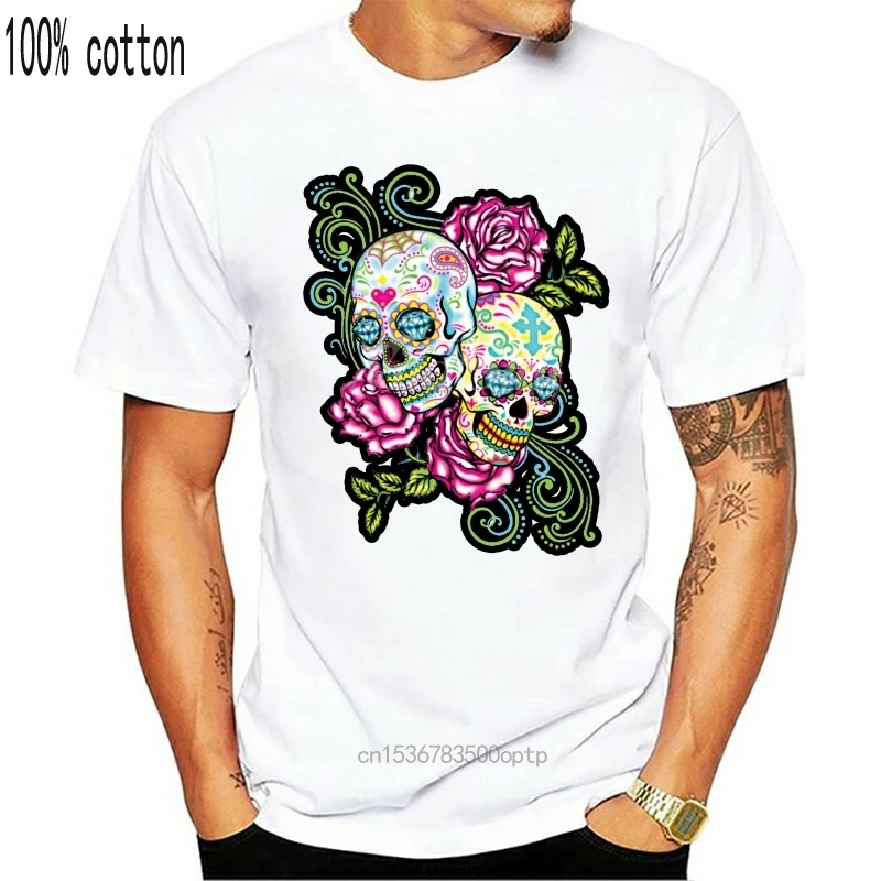 Ladies T-Shirt Pretty Tattoo Skulls Dia De Los Muertos Day Dead Men Designer Clothes O-Neck Style Hip-Hop Tops Shirts | Женская одежда