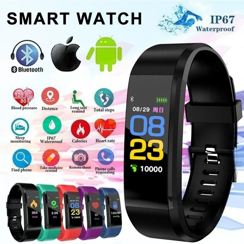  Waterproof Smart Watch Heart Rate Blood Pressure Smart Band Fitness Tracker Smartband Bluetooth wat - 4000334884750