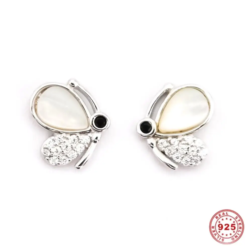 

Doreen Box Butterfly 925 Sterling Silver Ear Post Stud Earrings Ivory Animal Drop Clear Rhinestone 9 x 8mm, 1 Pair