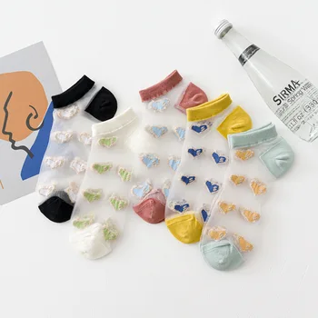 

5Pairs/lot Women Socks Female Summer Thin Heart Patchwork Ankle Socks Cute Colorful Girls Students Lovely Socks