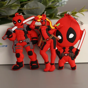 

6-8cm marvel super hero cartoon cute kawaii deadpool keychian soft rubber double sided key chain ring car key pendat collective