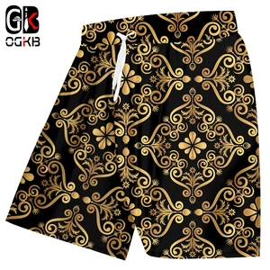 OGKB-pantalones cortos 3d de estilo palaciego para hombre y mujer, Shorts informales con flores doradas en 3D, ropa de calle de Hip Hop, para verano