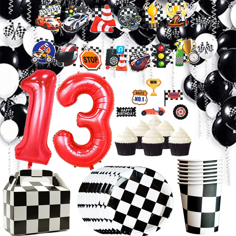 Vajilla desechable para conducción de coches de carreras, mantel, cartel, platos de papel, vasos, servilletas, juego de decoración para fiesta de cumpleaños para niño, bola