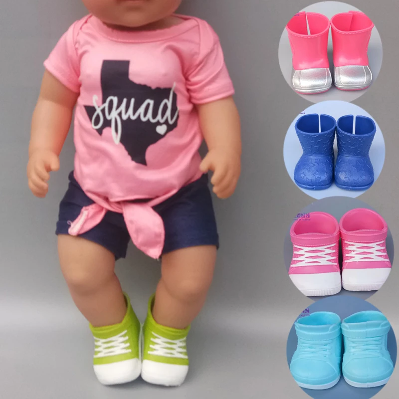  43cm New Born Baby Doll Shoes Boots Black Green Blue Pink Toys Shoes Sneaker baby bona Doll Accesso