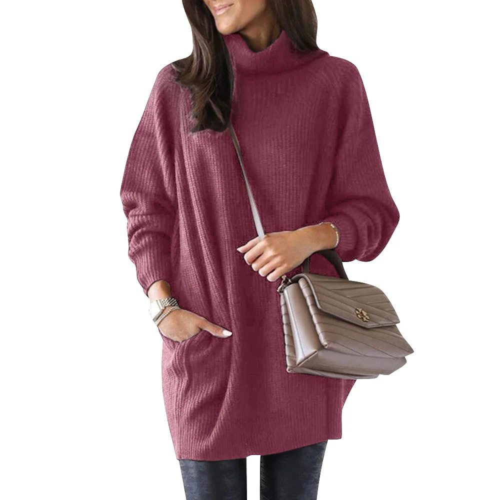 

Women Fashion Turtleneck Long Sweater Solid Long Sleeve Pullovers Warm Comfortable Sweater Top Femme Streetwear Winter Autumn