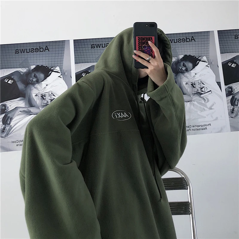 

Winter Thick Hoodies Men's Warm Fashion Solid Color Hooded Sweatshirt Men Streetwear Wild Loose Hip Hop Hoodie Mens Hoody