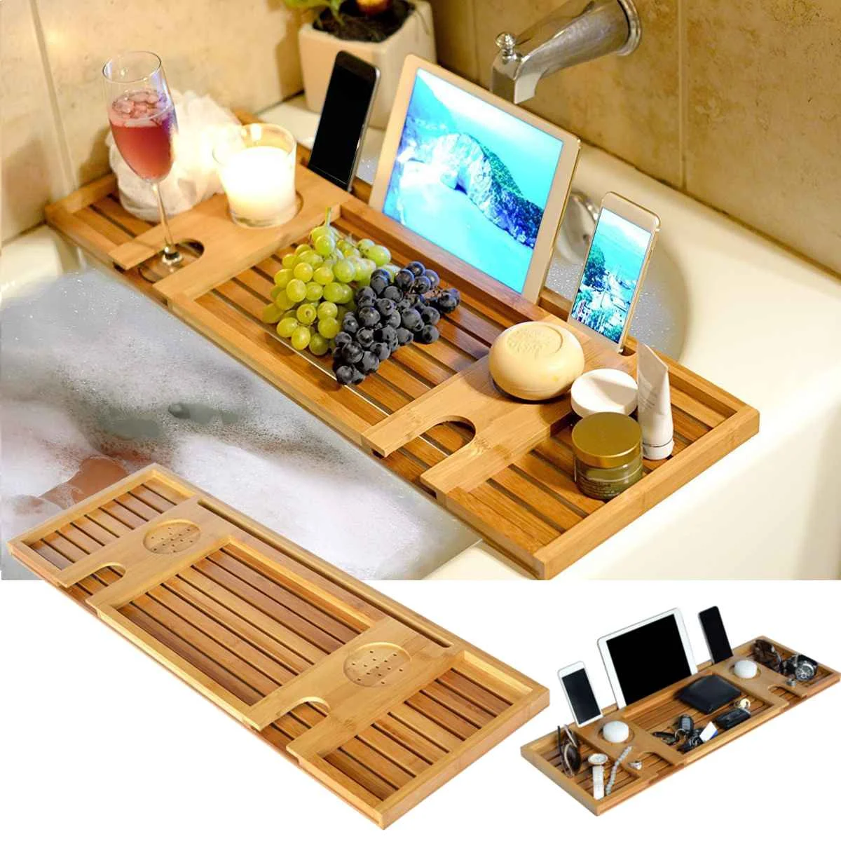 1pc Wooden Handmade Bath Tray Bathroom Shelves Apply For Pad/book